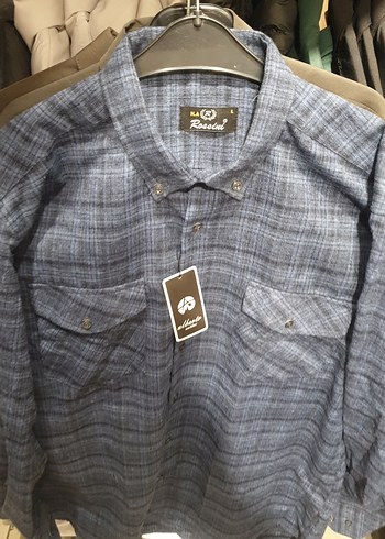 l Beden gri Renk Gri Uzun Kollu Denim Erkek Gömlek