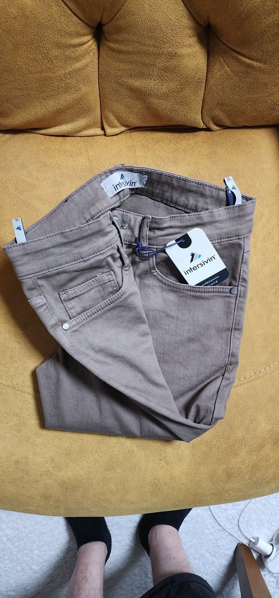 Bej Erkek Denim Pantolon, Midi Boy, Rahat Kesim - Görsel 2