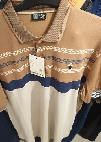 Diğer Bej Baskılı Düğmeli Erkek Polo Tişört