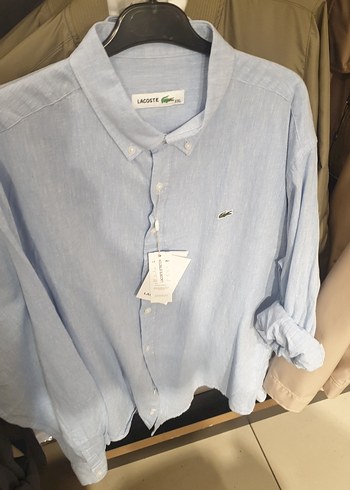 xxl Beden Lacoste Mavi Keten Erkek Gömlek