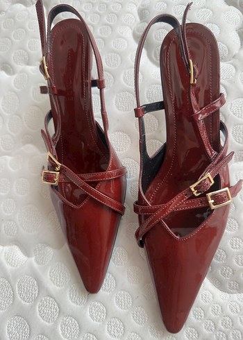 39 Beden Burgundy Deri Parlak Stiletto Topuklu Kadın Ayakkabı