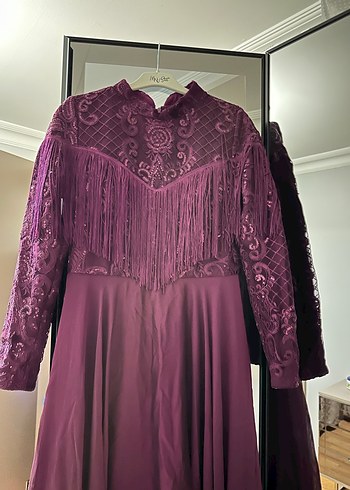 Uzun Kollu Mor Gotik Abiye Elbise - Görsel 5