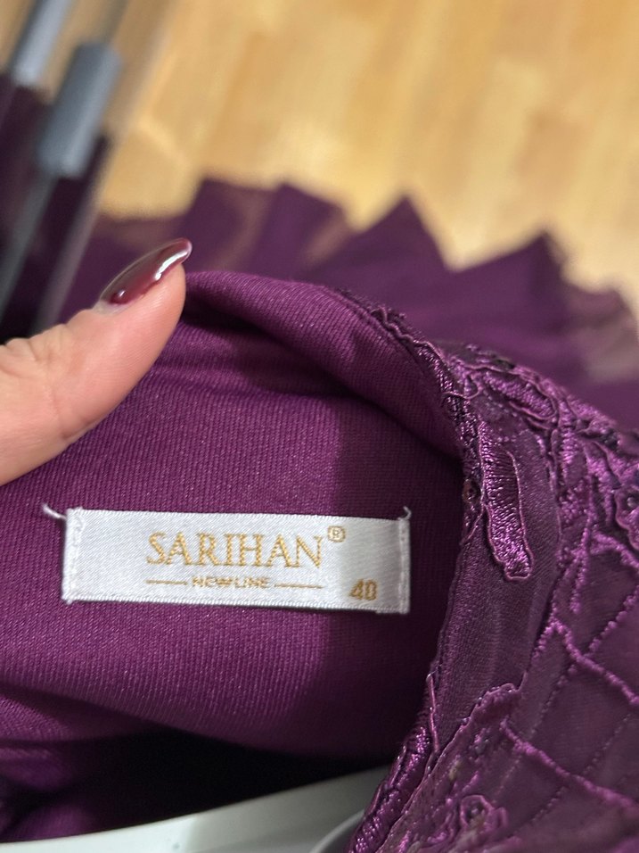 Uzun Kollu Mor Gotik Abiye Elbise - Görsel 4