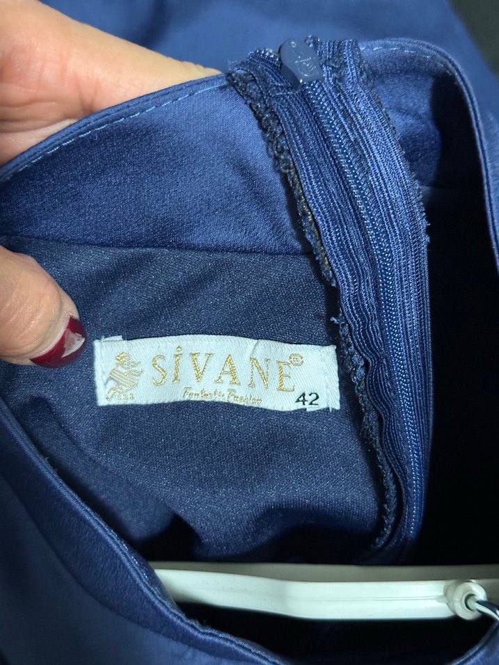 Klasik Drapeli Uzun Lacivert Kadın Elbise - Görsel 4