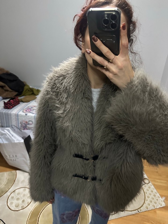 Kahve  Kadın Midi Boy Kürk Detaylı Kaban - Görsel 3