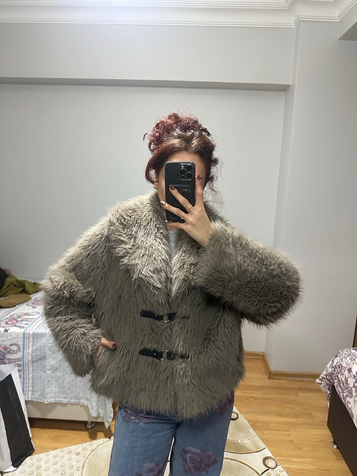 Kahve  Kadın Midi Boy Kürk Detaylı Kaban - Görsel 4