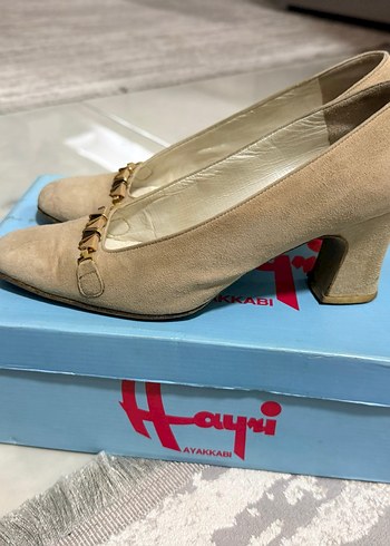 Bej Süet Kadın Klasik Topuklu Ayakkabı - Görsel 2
