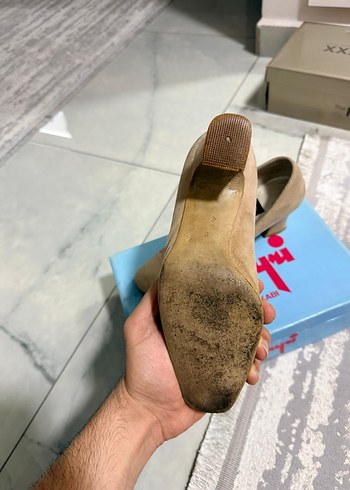 Bej Süet Kadın Klasik Topuklu Ayakkabı - Görsel 4