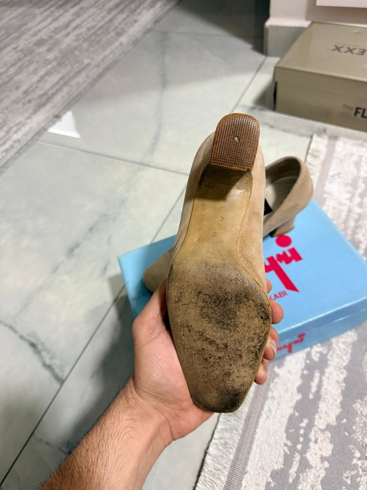 Bej Süet Kadın Klasik Topuklu Ayakkabı - Görsel 4