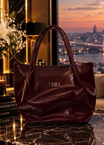 Stradivarius Koyu Bordo Parlak Deri Omuz Cantasi