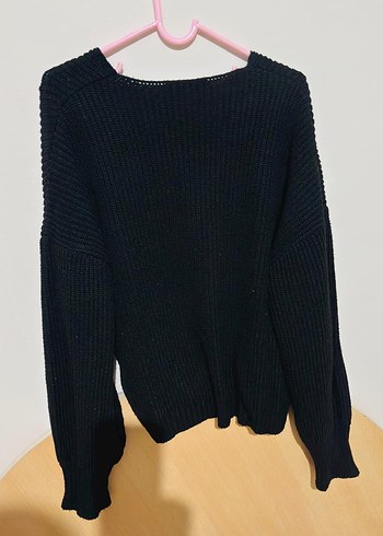 Siyah Oversize Triko Kadın Kazak - Görsel 2