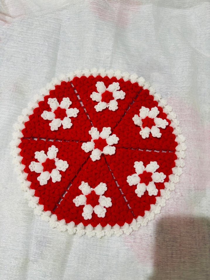 Kırmızı Beyaz Örgü Çiçekli Lif - Görsel 2