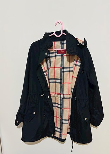 Düğmeli Siyah  Kadın Ceket yagmurluk - Görsel 2