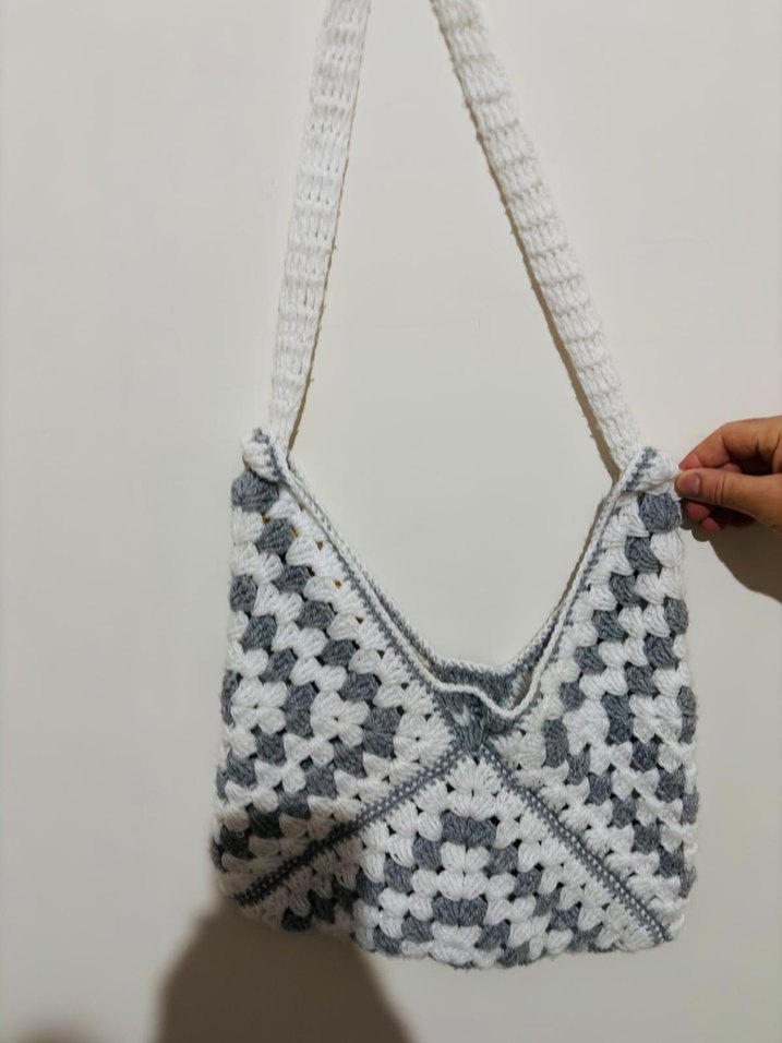 Gri Örgü Bohem Kadın Çanta - Görsel 2