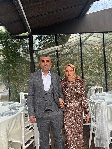 Kahverengi pul payet tesettür abiye