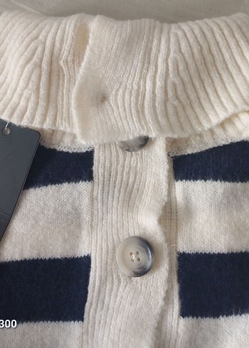 Düğmeli Çizgili Kadın Triko Kazak Standart - Görsel 4