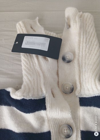 Düğmeli Çizgili Kadın Triko Kazak Standart - Görsel 2