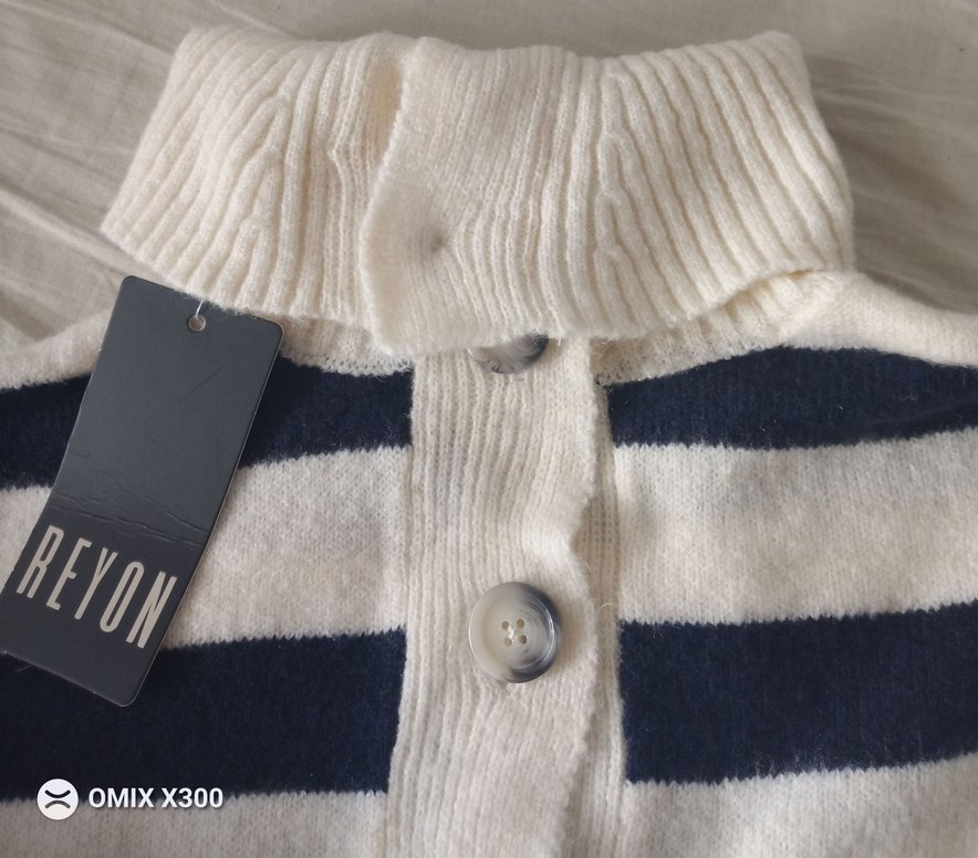 Düğmeli Çizgili Kadın Triko Kazak Standart - Görsel 4