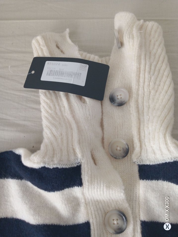 Düğmeli Çizgili Kadın Triko Kazak Standart - Görsel 2