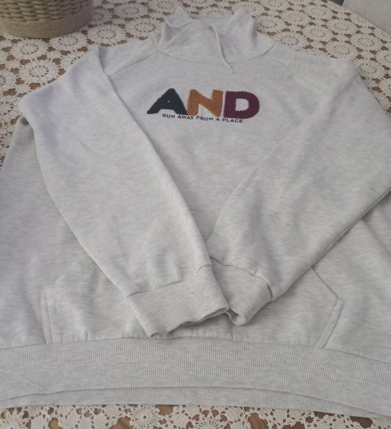 Gri Kapüşonlu Nakışlı Erkek Sweatshirt - Görsel 2