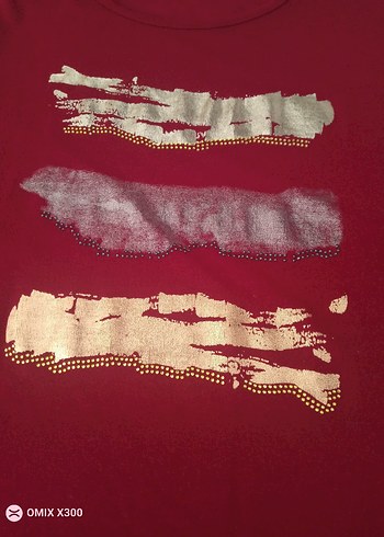 Kadın Kırmızı Uzun Kollu Baskılı Tişört - Görsel 2