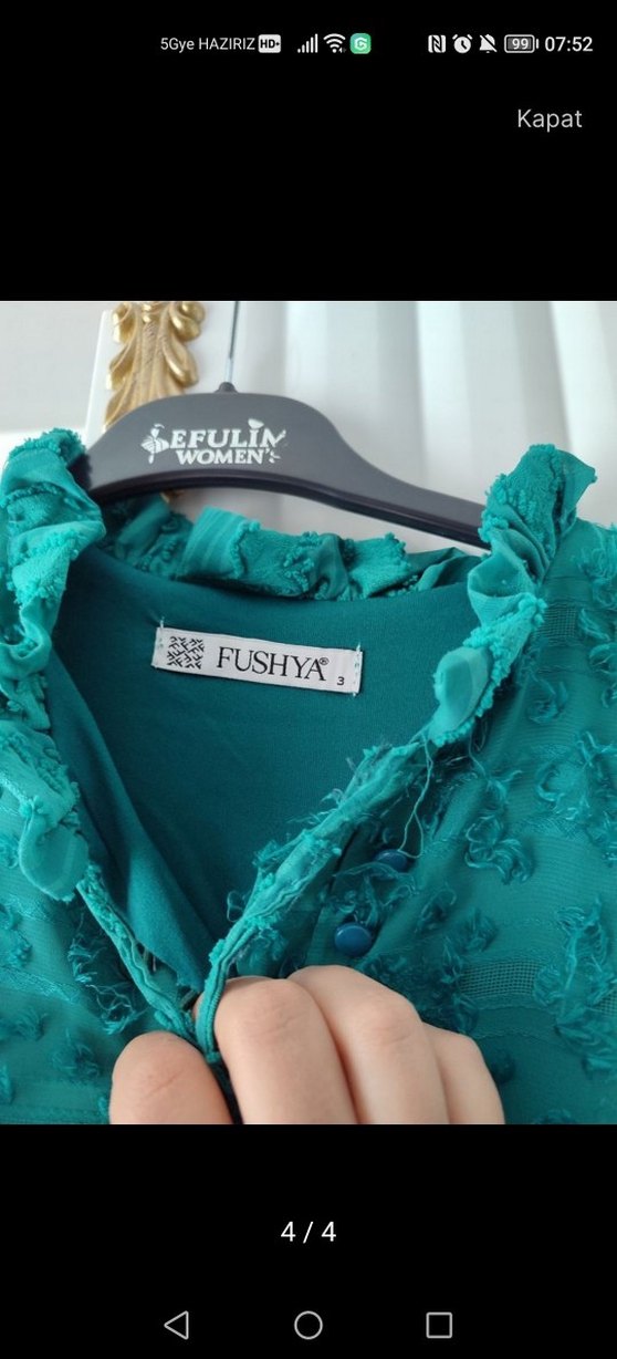 Uzun Turkuaz Bohem Nakışlı Keten Elbise - Görsel 4