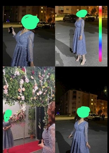 V Yaka Dantel mını sımlı Abiye Elbise - Görsel 2