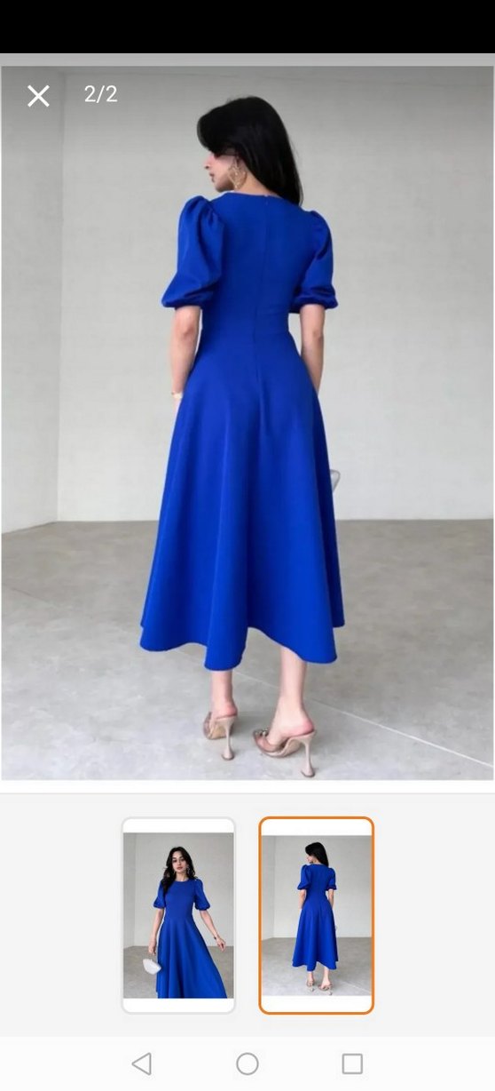 Mavi mıdı Kadın Elbise, Karpuz Kollu, Salaş Kesim - Görsel 2