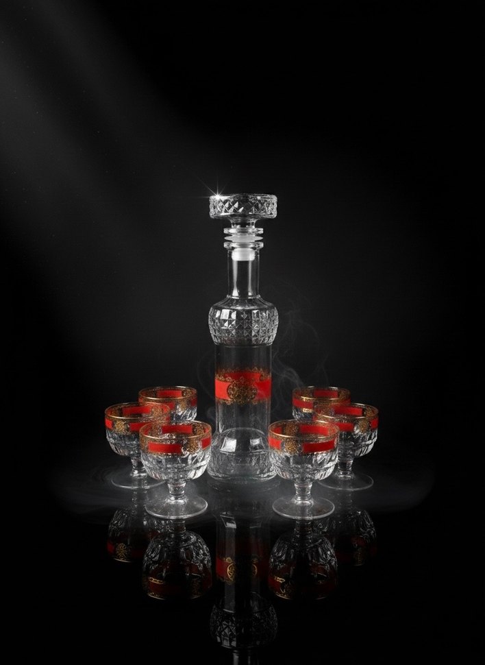 Vintage Bohemya Tarzı: El İşçiliği Kristal Likör/Karaf Takımı - Görsel 2