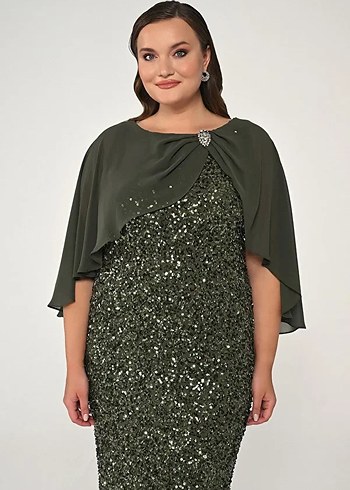 ALFA BETA Kadın Haki Uzun Abiye Elbise - Görsel 4