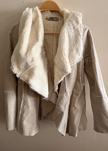 Bej Süet Kadın Kürklü Bohem Ceket - Görsel 4