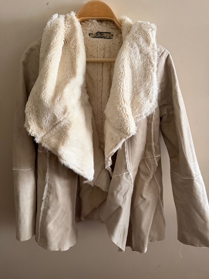 Bej Süet Kadın Kürklü Bohem Ceket - Görsel 4