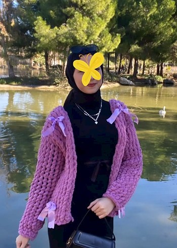 Diğer Mor el Örgüsü Midi Hırka tasarım