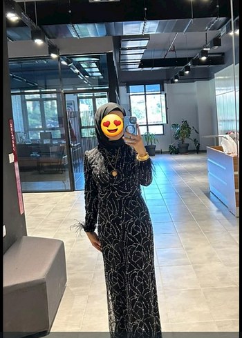 Uzun Siyah Gotik Desenli Abiye Elbise