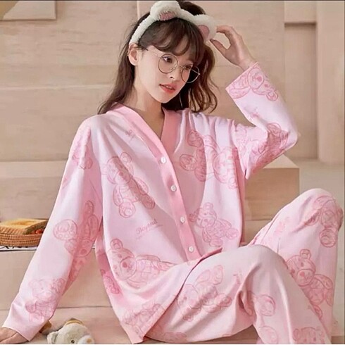 Pamuklu Düğmeli Pijama Takımı