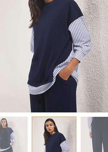 Lacivert çizgili alt üst takım - Görsel 4