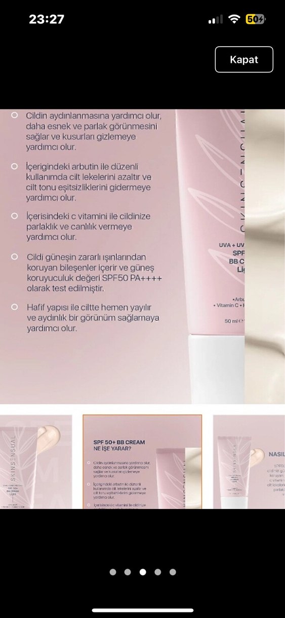 Skin Sensual BB Krem Light 50 SPF UVA/UVB Pa++++ - Görsel 3