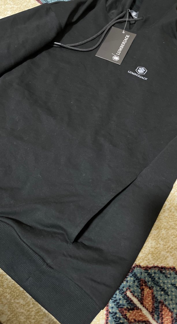 Erkek Siyah Kapüşonlu Sweatshirt - Görsel 3