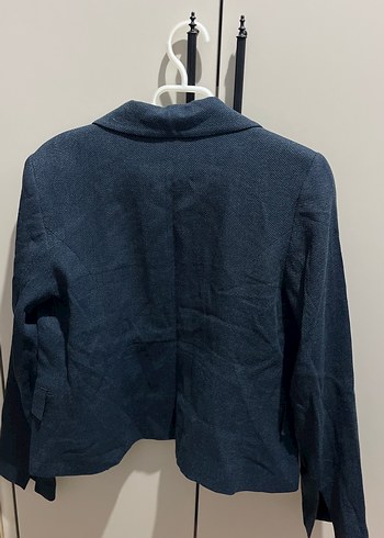 Düğmeli Mavi Kadın Kot Blazer Ceket - Görsel 3