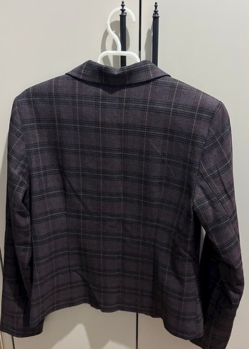 Gri Ekose Düğmeli Kadın Blazer Ceket - Görsel 3