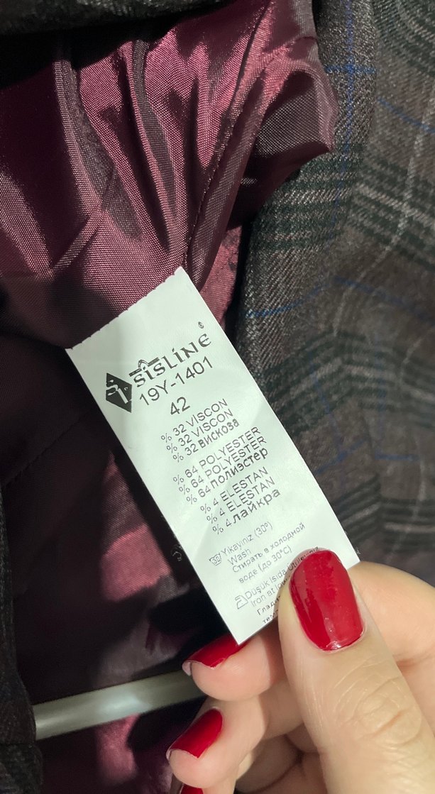 Gri Ekose Düğmeli Kadın Blazer Ceket - Görsel 4