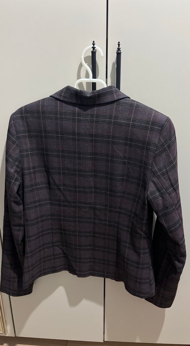 Gri Ekose Düğmeli Kadın Blazer Ceket - Görsel 3