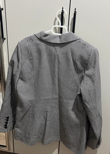 Gri Ekose Desenli Düğmeli Kadın Blazer w collection - Görsel 3