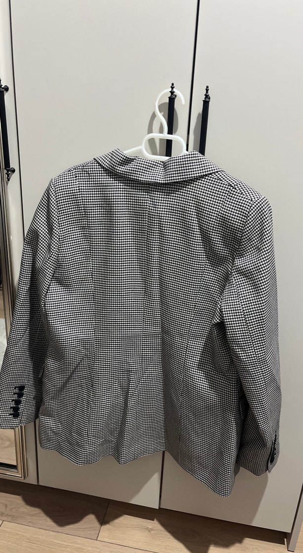 Gri Ekose Desenli Düğmeli Kadın Blazer w collection - Görsel 3