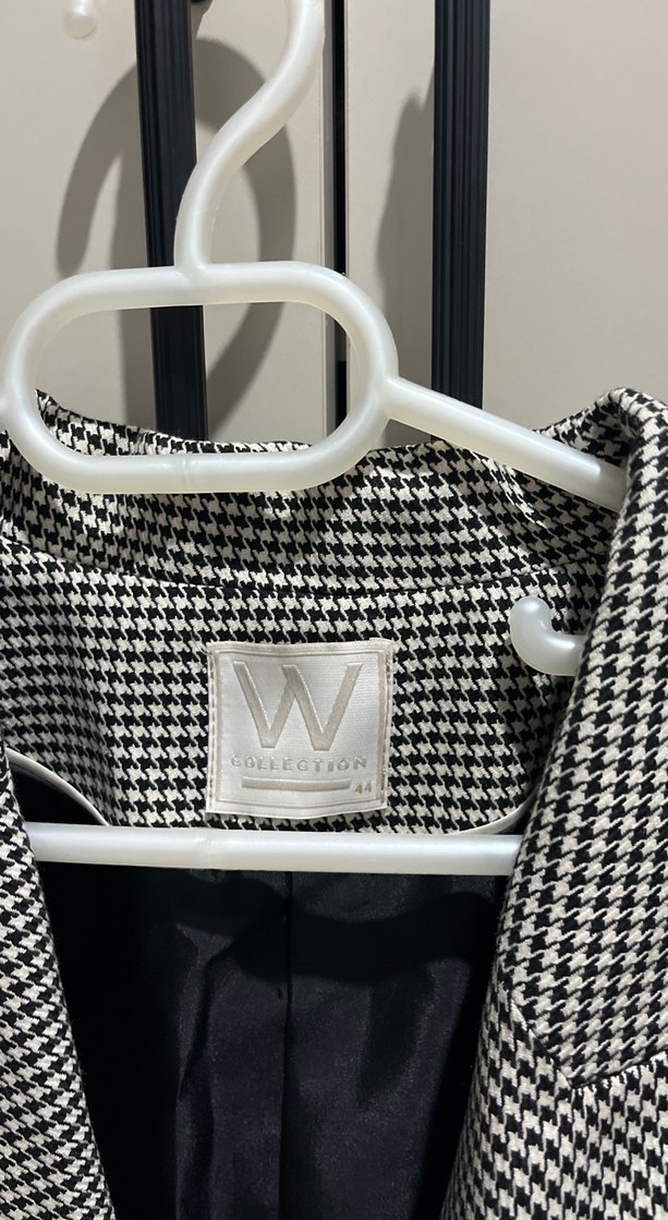 Gri Ekose Desenli Düğmeli Kadın Blazer w collection - Görsel 2