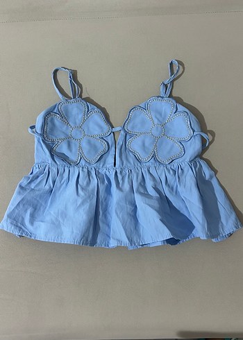 Mavi Nakışlı Mini Askılı Bustiyer
