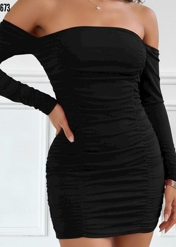 uzun kollu omuzlardan açık takma kollu büzgülü sandy kısa elbise - Görsel 2