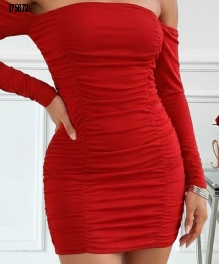 uzun kollu omuzlardan açık takma kollu büzgülü sandy kısa elbise - Görsel 2