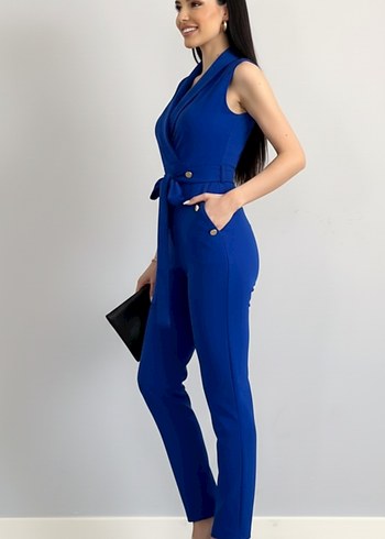 Kadın Gold Düğmeli Krep Kumaş Kendinden Kuşaklı Tulum 
DF-5002 - Görsel 2