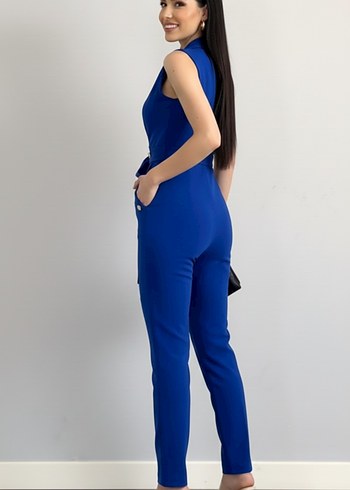 Kadın Gold Düğmeli Krep Kumaş Kendinden Kuşaklı Tulum 
DF-5002 - Görsel 3